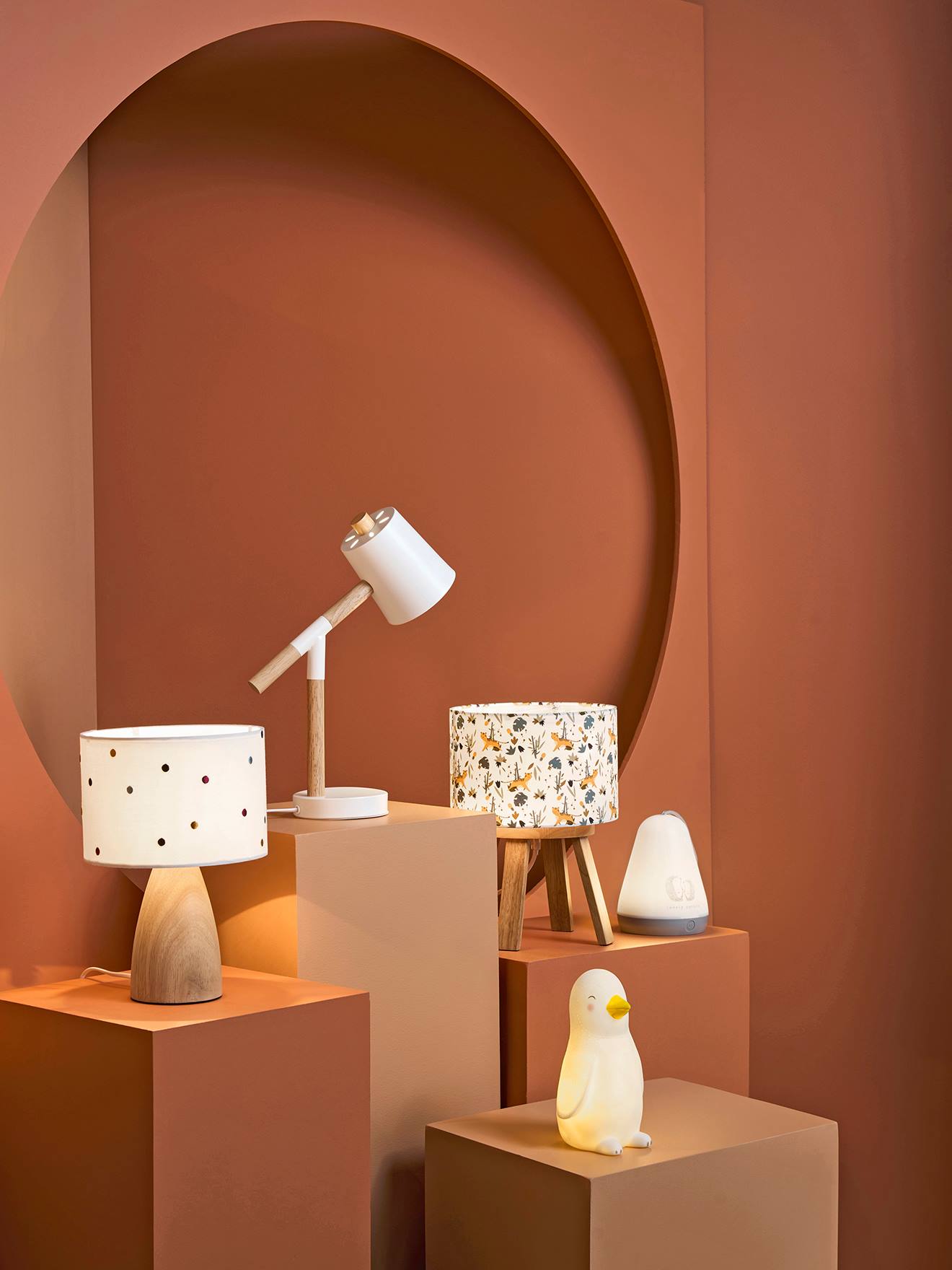 Vertbaudet Kinder Nachttischlampe PANDAFREUNDE - weiß bedruckt