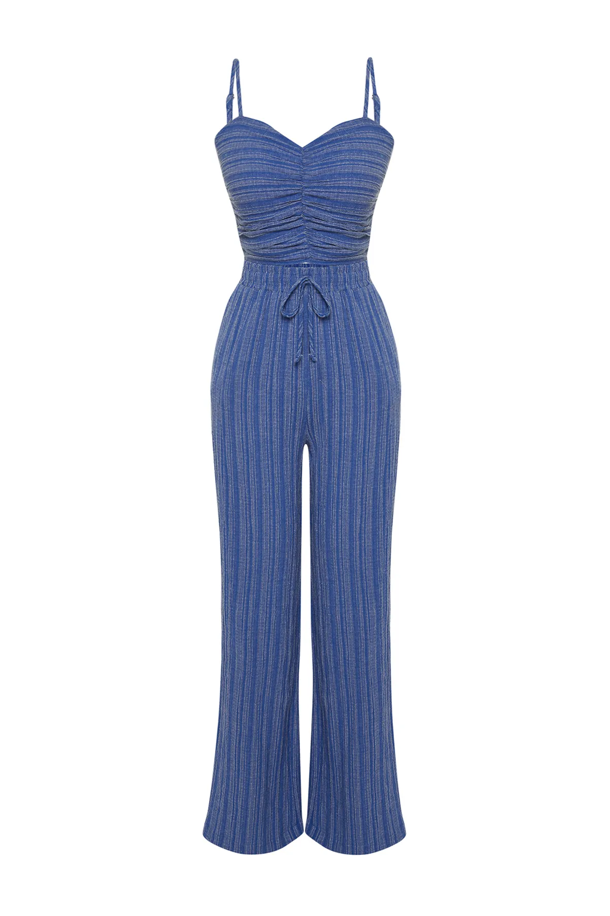 Trendyol Collection  Blaues gewebtes Blusen-Hosen-Set TBESS24AU00076
