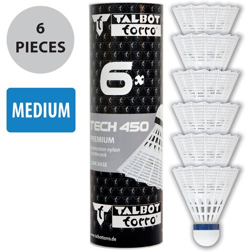 TALBOT-TORRO BADMINTONBALL TECH 450, PREMIUM NYLONFEDERBALL, 6ER DOSE