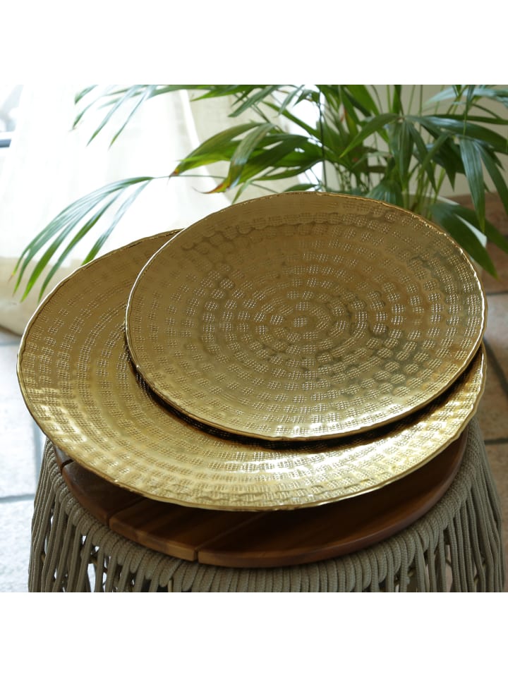 MARELIDA Tablett Dekotablett Serviertablett rund gehämmert D: 28cm in gold günstig kaufen onesize