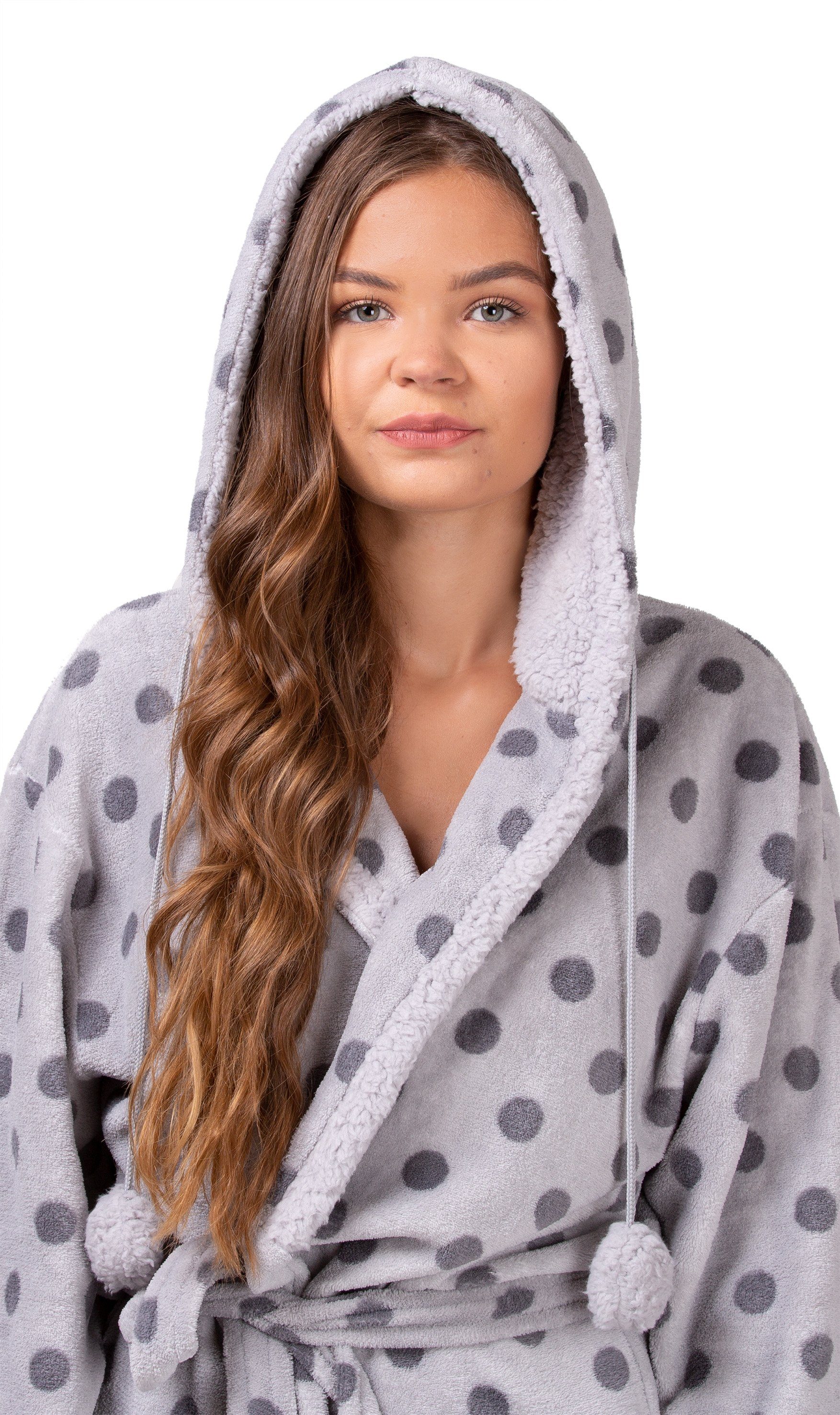 Mia Cossotta Unisex-Bademantel, Damen Bademantel mit kuscheligem Coralfleece und Teddyfutter Fleecebademantel