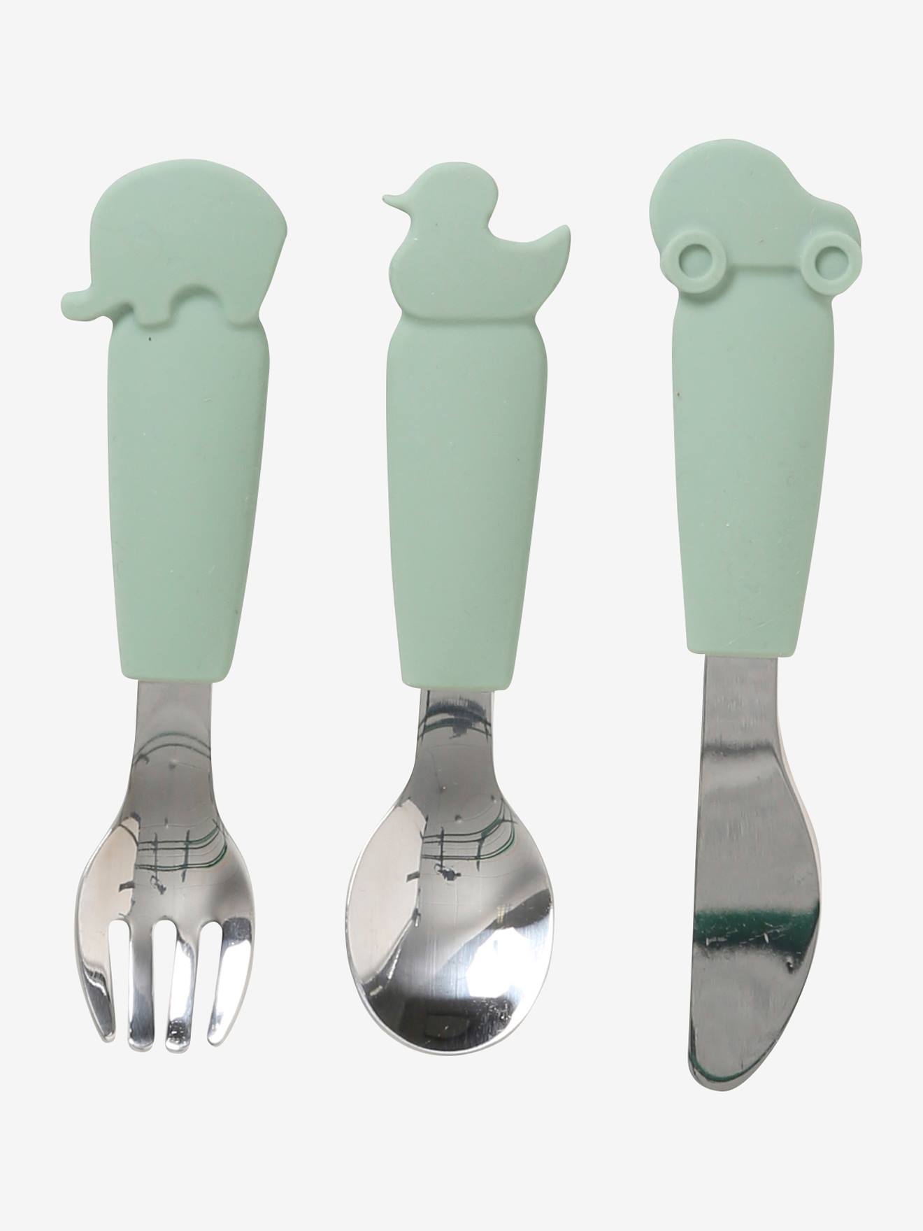 Set couverts enfant silicone et inox x3 sauge