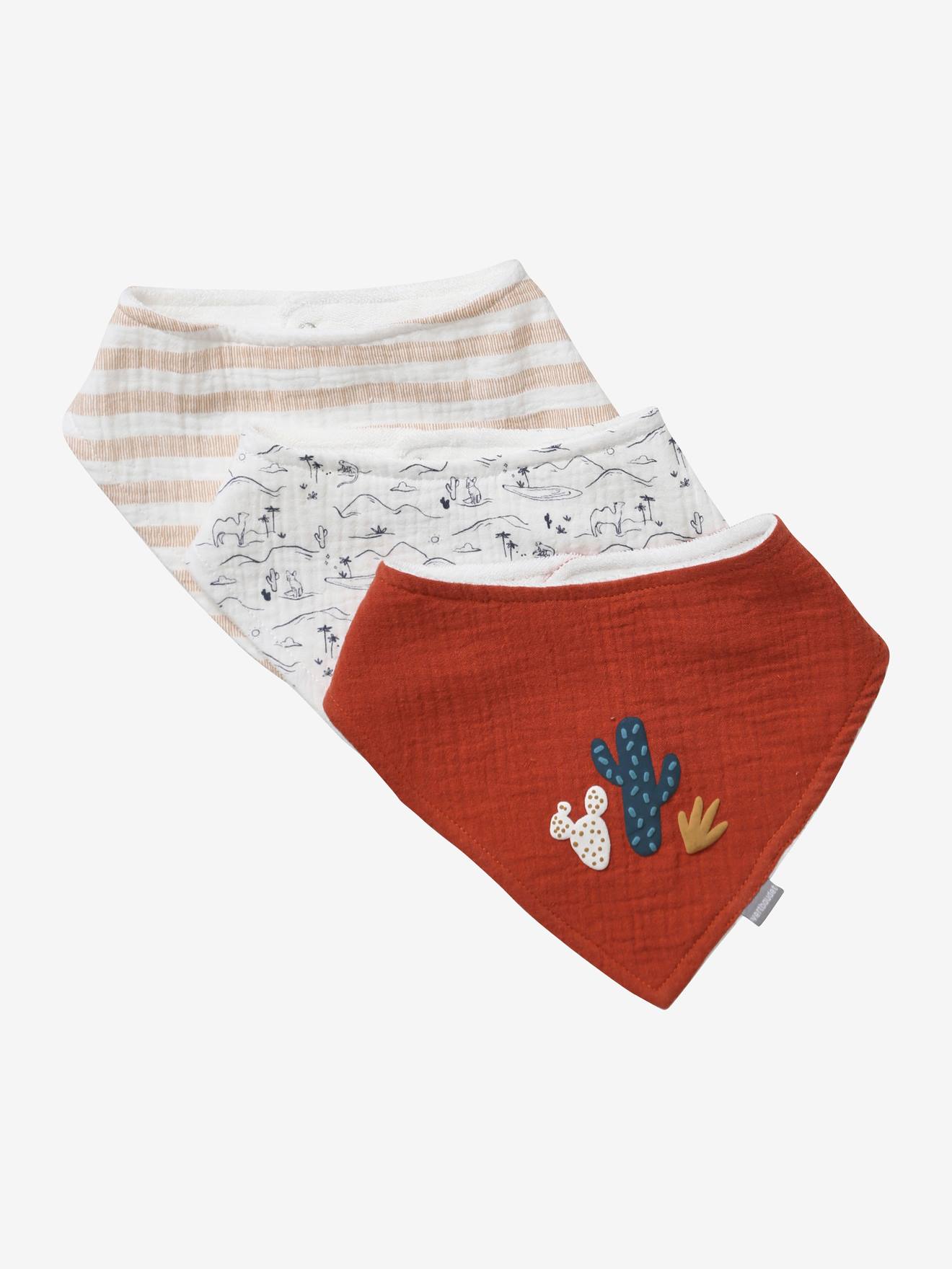 Lot de 3 bavoirs bandanas en gaze de coton vert noel