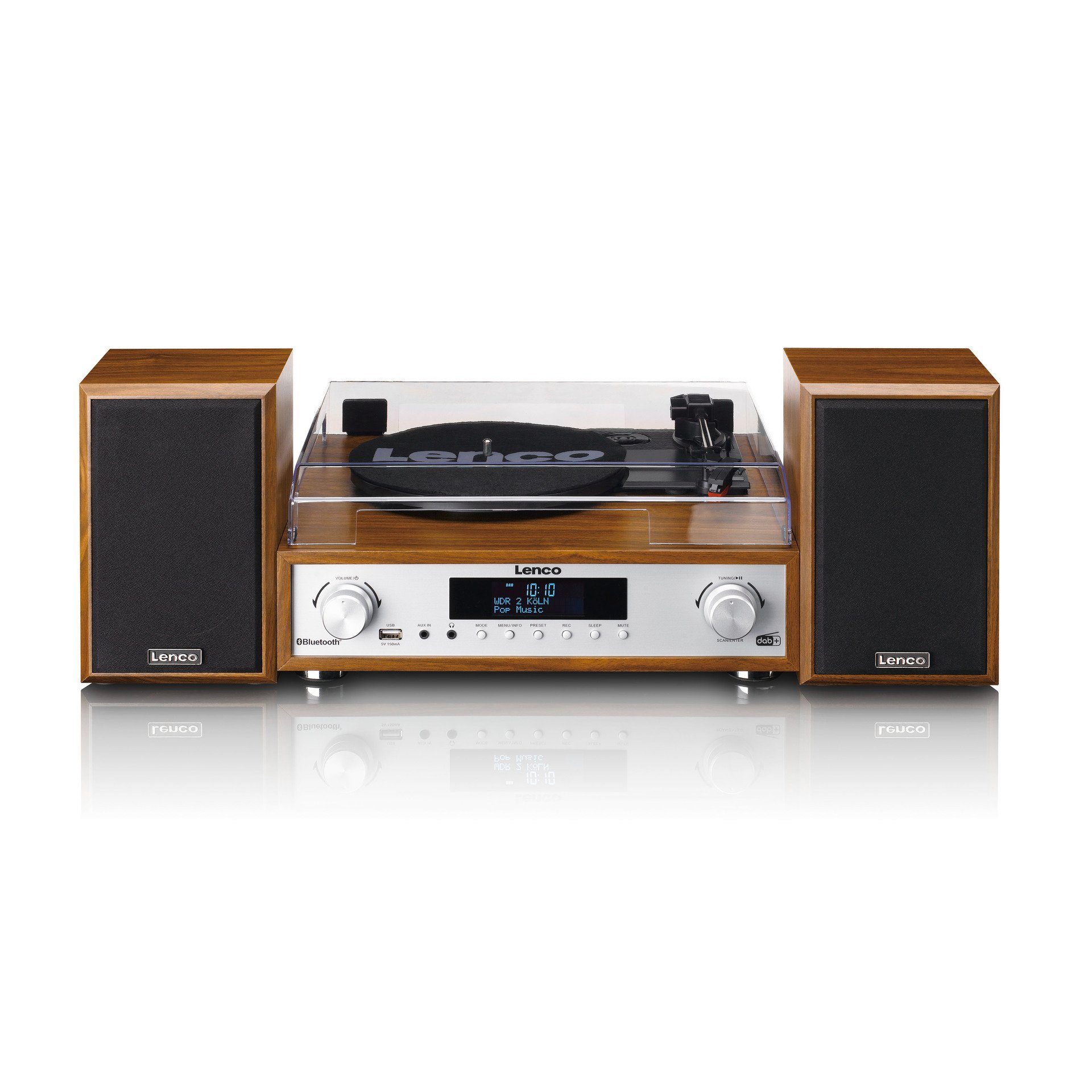 Lenco MC-160WD Hifi-Set DAB+, FM-Radio, Plattenspieler und Bluetooth Radioplattenspieler (Bluetooth)