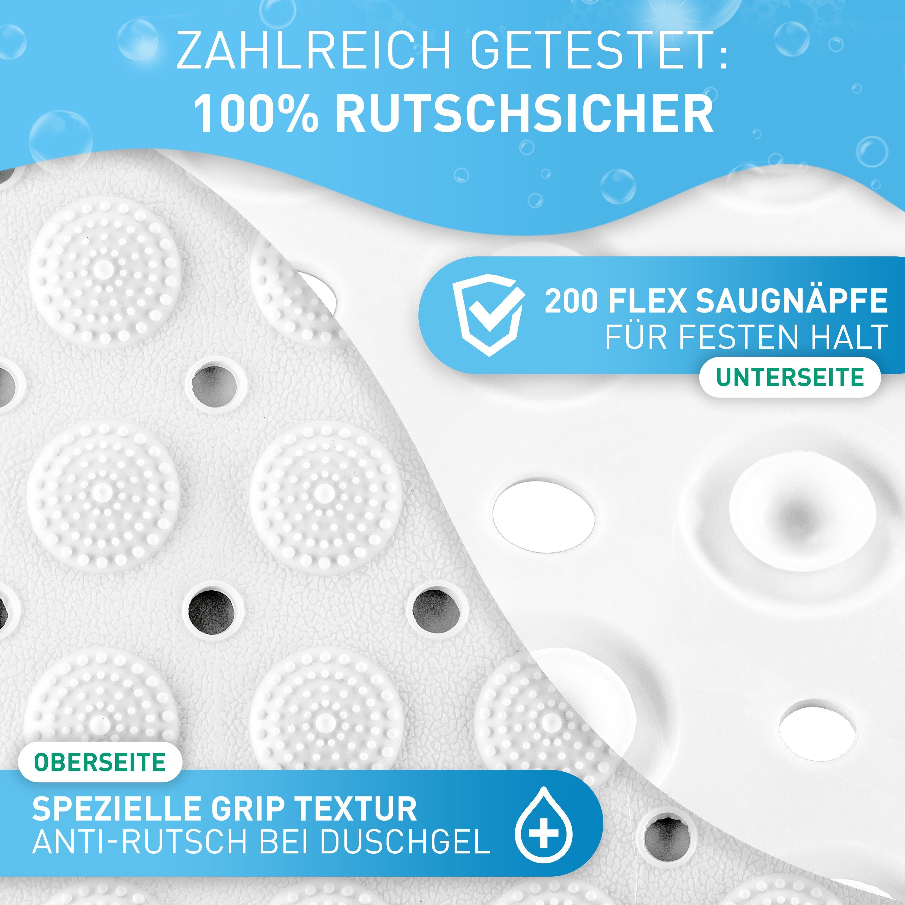 FLIPLINE® Wanneneinlage Badewannenmatte rutschfest Natura Hautsensitiv aus TPE kein PVC, Maße: 100x40cm, BPA Frei, Maschinenwaschbar - für Babys und Kinder