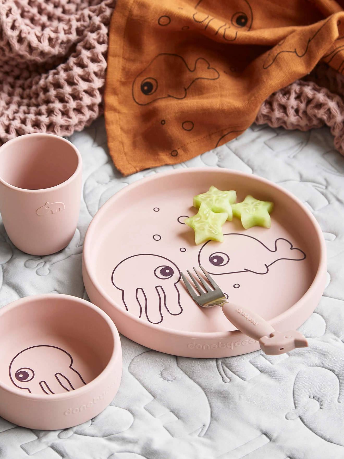 Coffret repas 3 pièces DONE BY DEER Sea Friends en silicone bleu