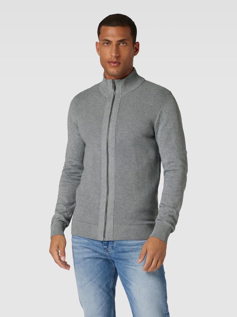 Strickjacke mit Stehkragen in mittelgrau meliert