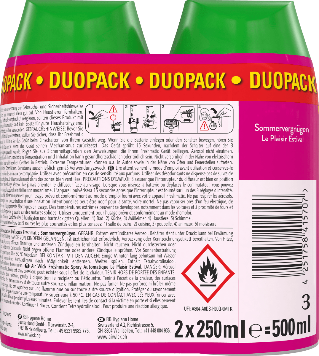 Lufterfrischer Freshmatic Sommervergnügen Nachfüllpack (2x250 ml), 500 ml