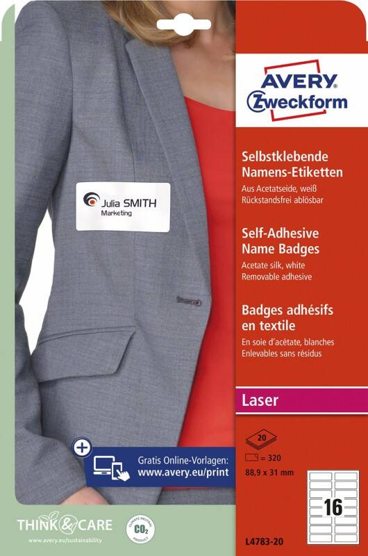 AVERY Zweckform Ablösbar Laser Etiketten L4783-20 haftend DIN A4 Weiß 88,9 x 31 mm 20 Blatt à 16 Etiketten