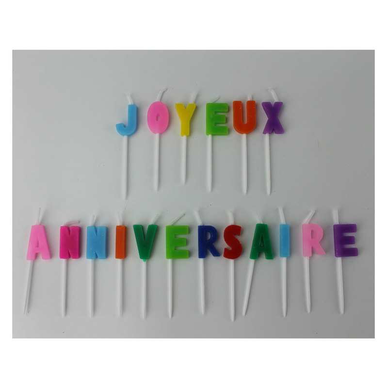 Bougie Joyeux Anniversaire - 18 lettres couleurs avec piques Cotillons d'Alsace