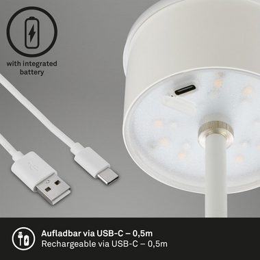 Briloner Leuchten Außen-Tischleuchte 7466016, LED fest verbaut, Farbwechsler, mit Akku, höhenverstellbar, RGB, USB-C, warmweiß, IP44, silber, 38 cm