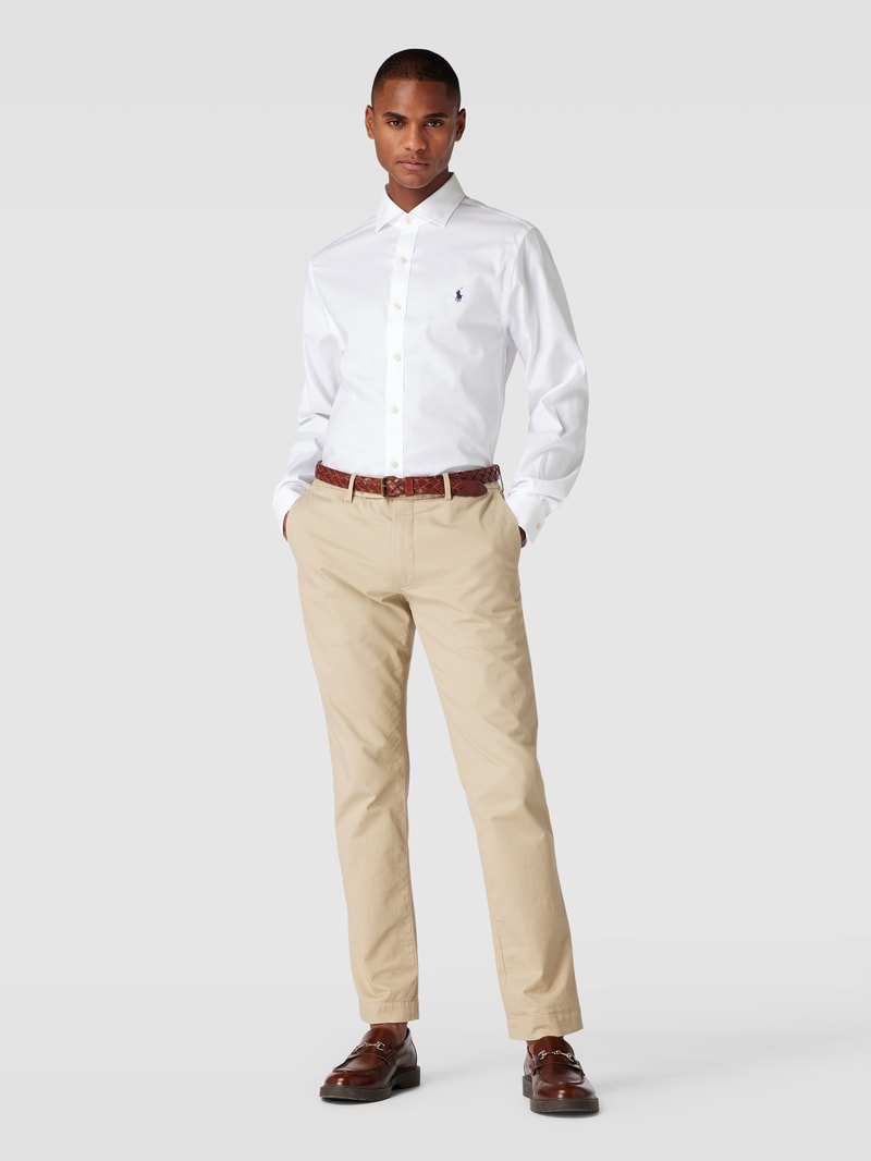 Slim Fit Business-Hemd mit Logo-Stitching in weiß