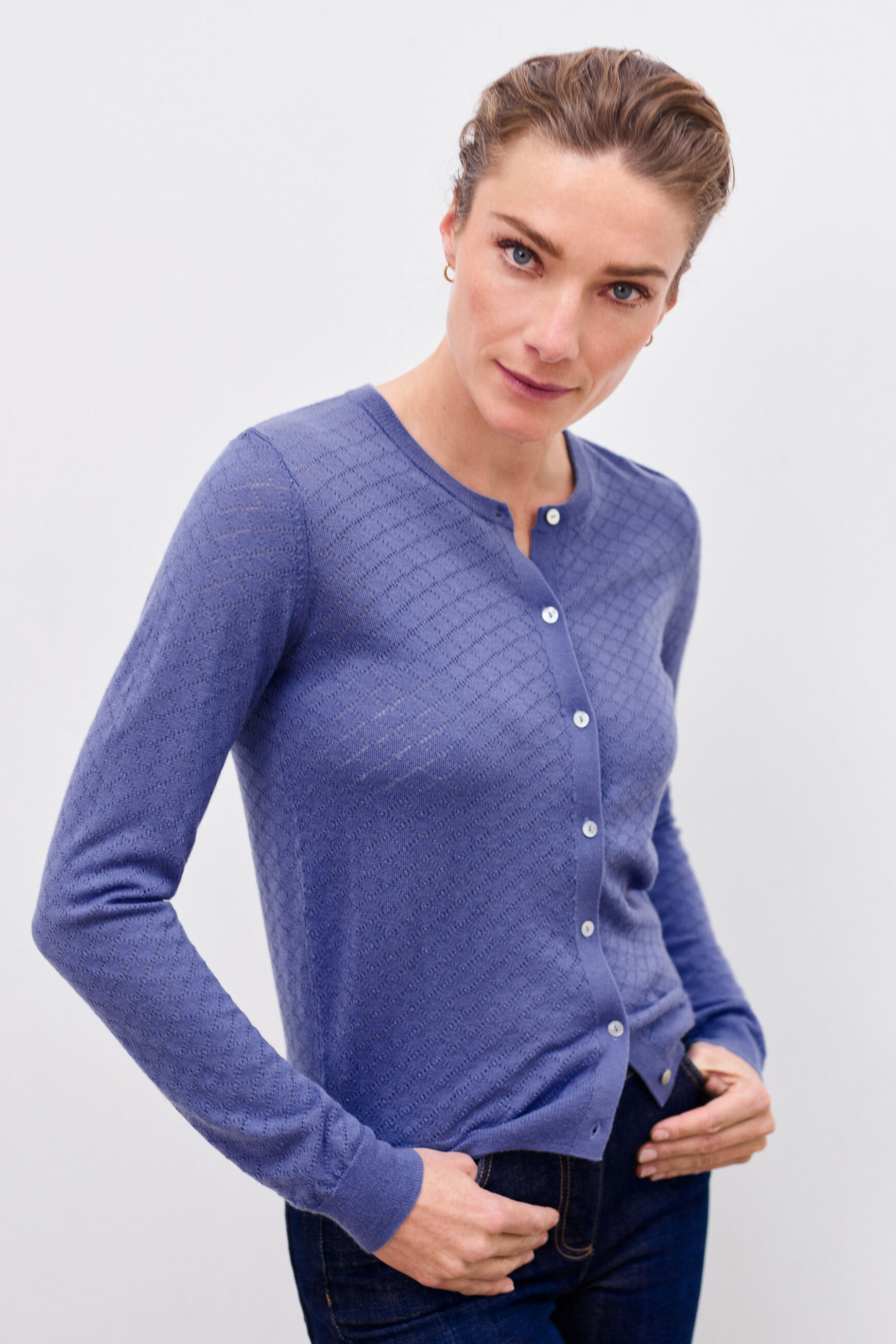 gilet capucine bleu violet femme