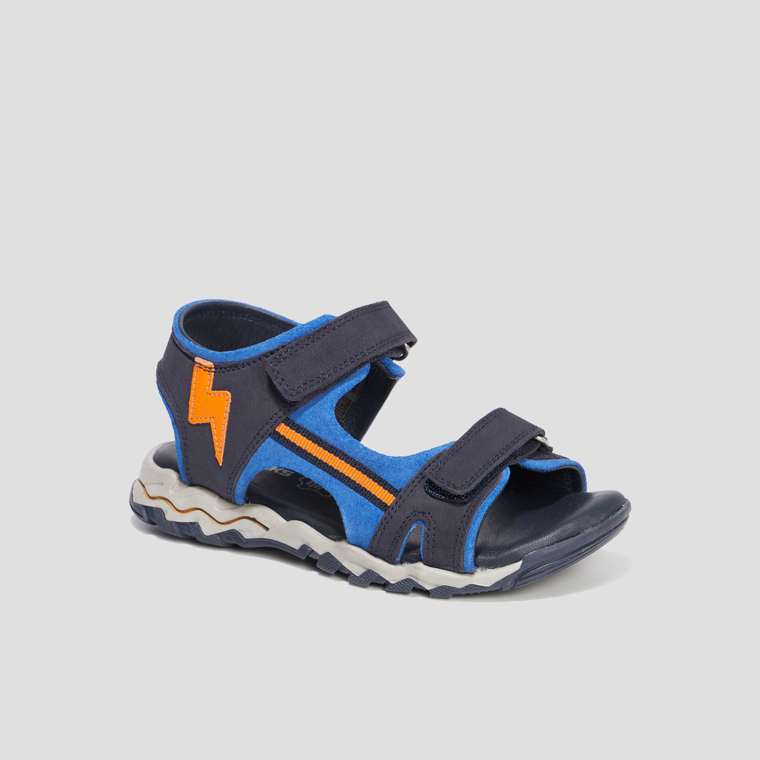Sandales à scratchs en cuir Creeks Polis bleu marine garçon | La Halle