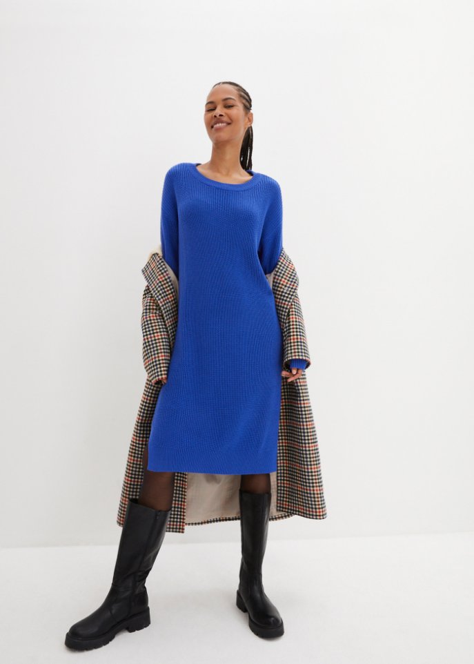 Oversize-Ripp-Strickkleid mit Schlitz
