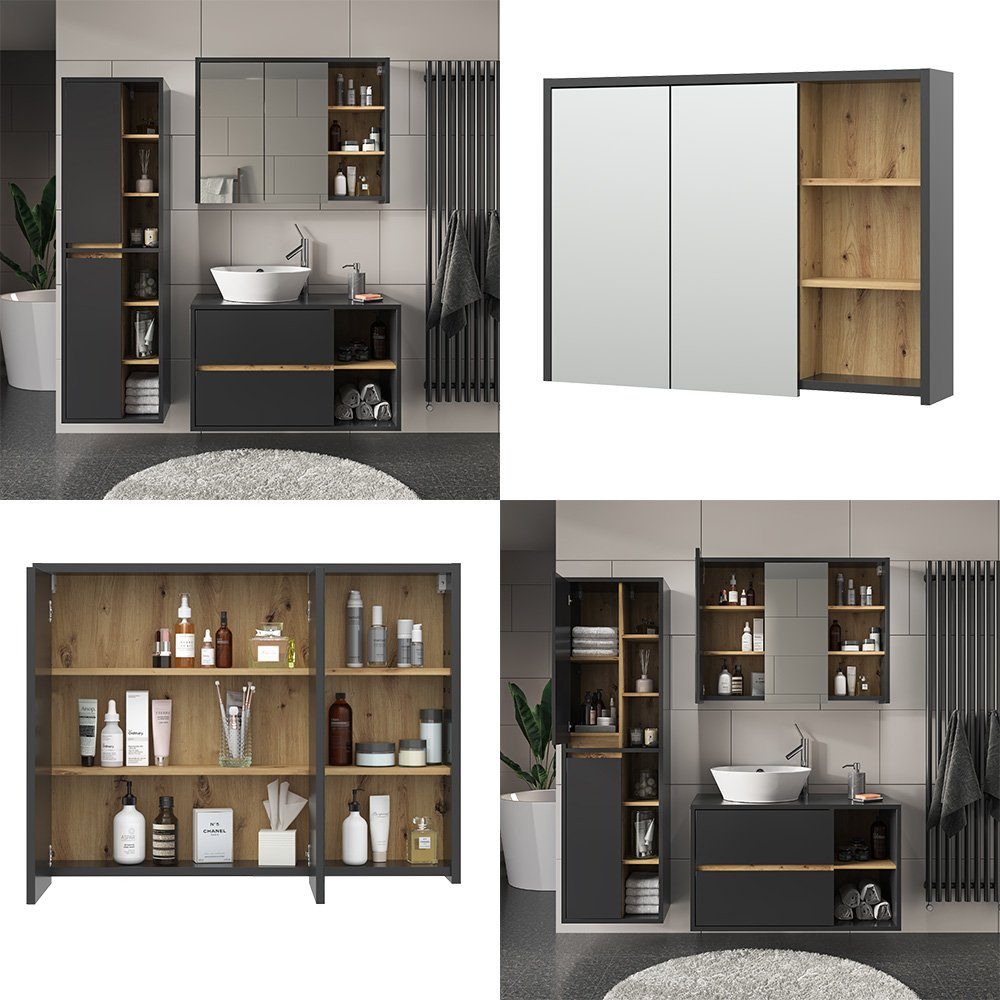 Vicco Badezimmerspiegelschrank Spiegelschrank VIOLA Anthrazit/Artisan-Eiche