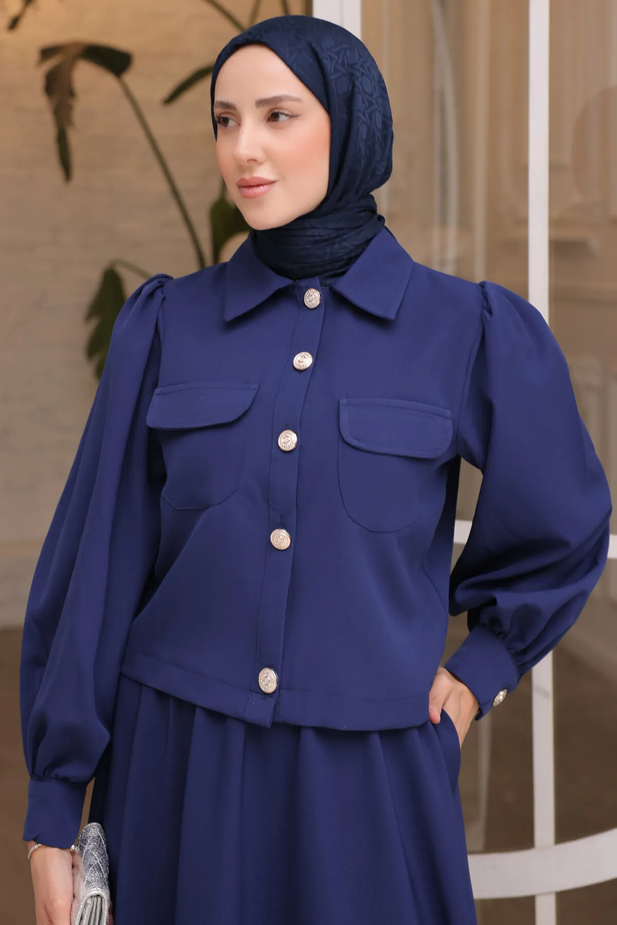 benguen  Hijab-Anzug mit Rock für Damen 2091 Saks Blau