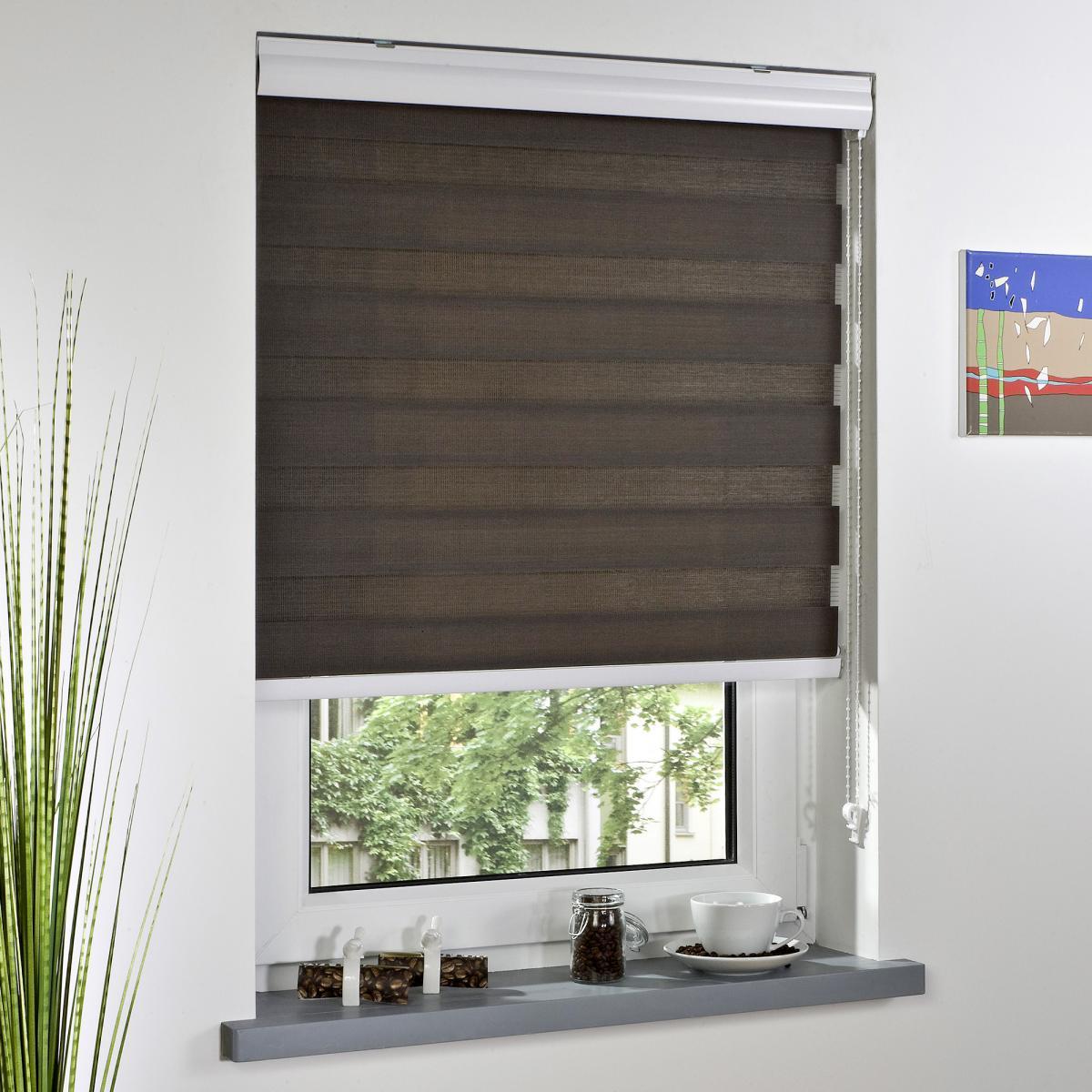 Bella Casa Duo-Rollo mit Blende, Rollo, lichtdurchlässig, Sonnenschutz, 90 x 220 cm espresso
