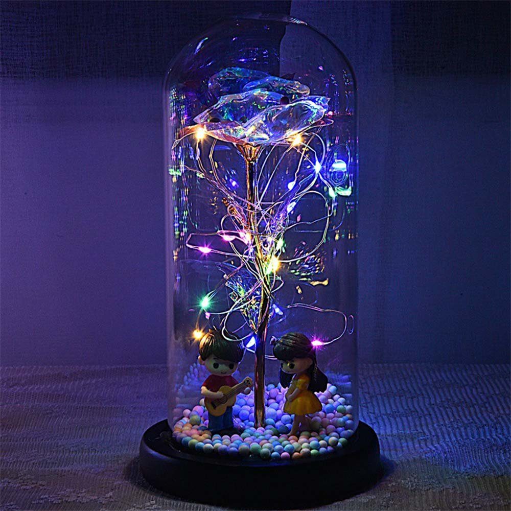 Kunstblume Rose im Glaskuppel Konservierte,Hochzeit Valentinstag Geschenk Deko, Rosnek, Höhe 22 cm, Schöne Blume in Glas,LED Dekolicht