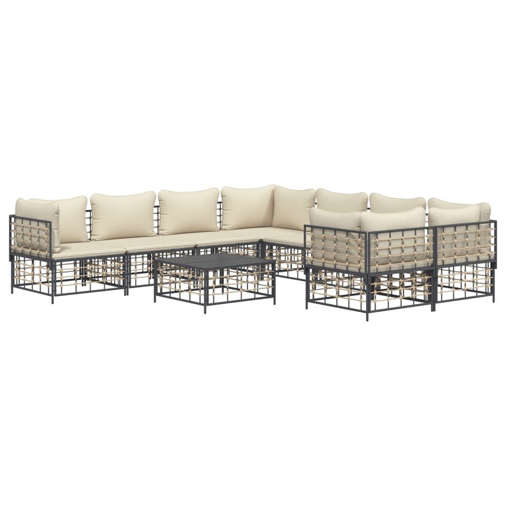 vidaXL Loungesofa 9-tlg. Garten-Lounge-Set mit Kissen Anthrazit Poly Rattan, 9 Teile