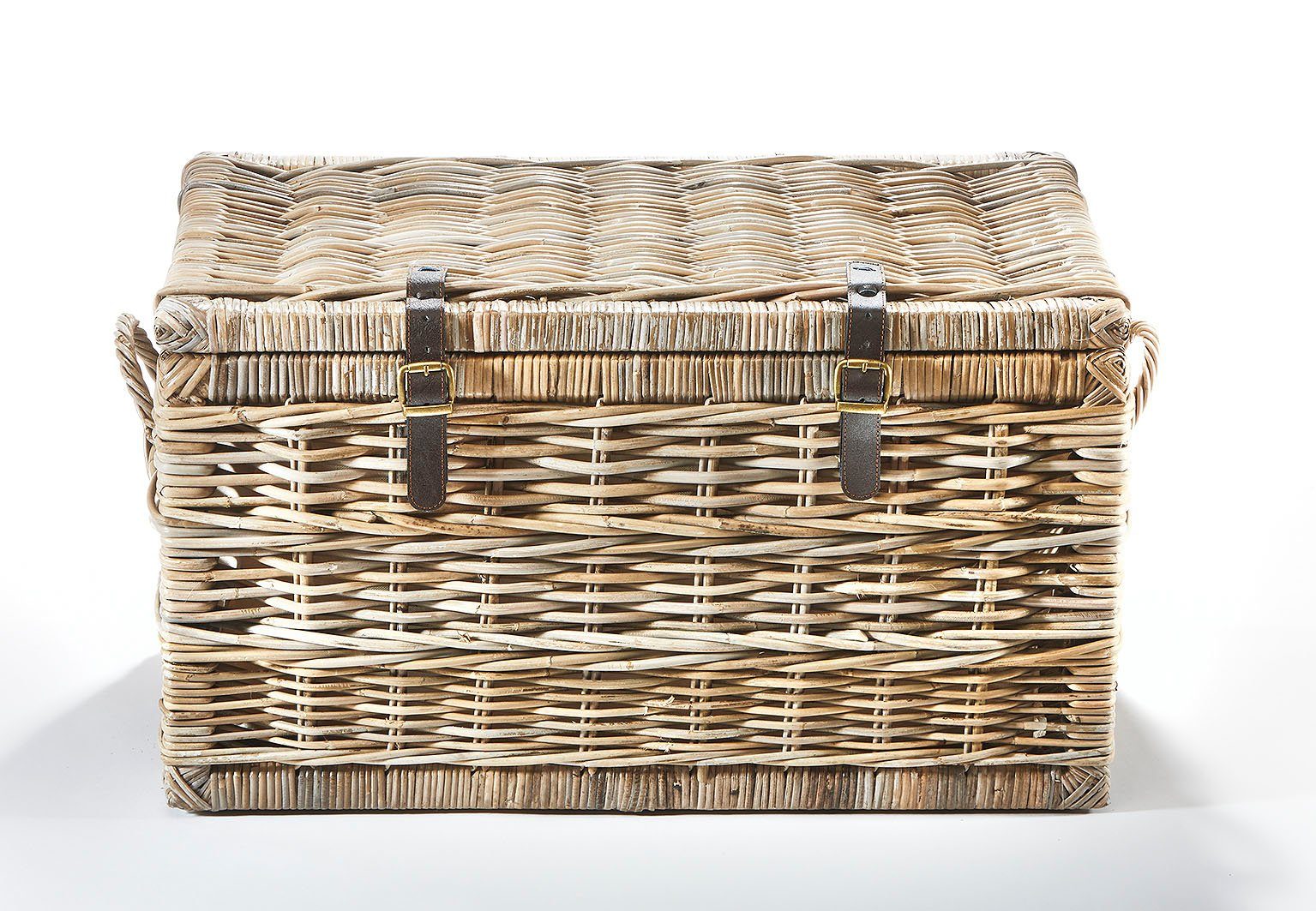 Kobolo Truhe Sitztruhe aus Rattan Kubu grau mit Stoffeinsatz