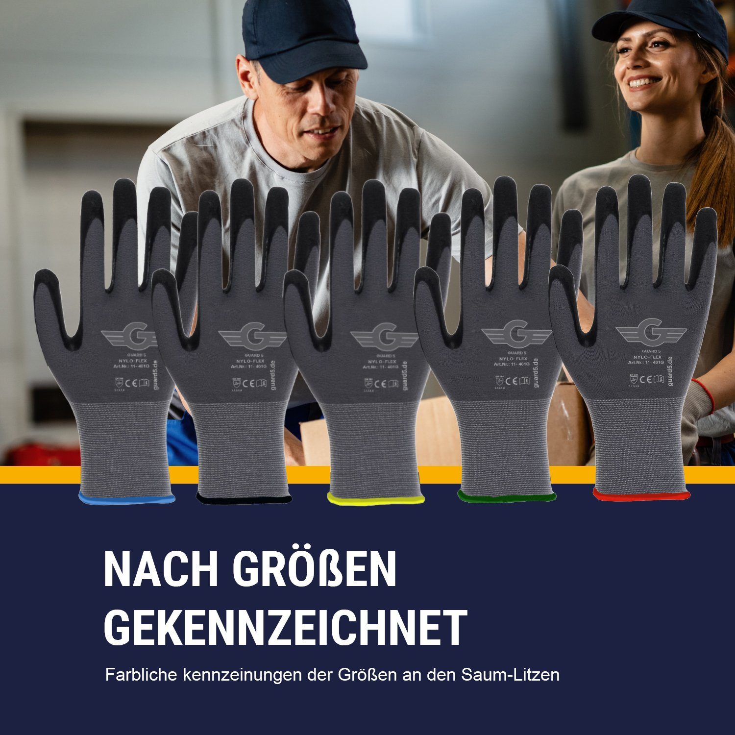 GUARD 5 Arbeitshandschuhe 5/12/24 Paar - geeignet für Bau, Montage, Gartenarbeiten (Art.11401) Latex Beschichtet