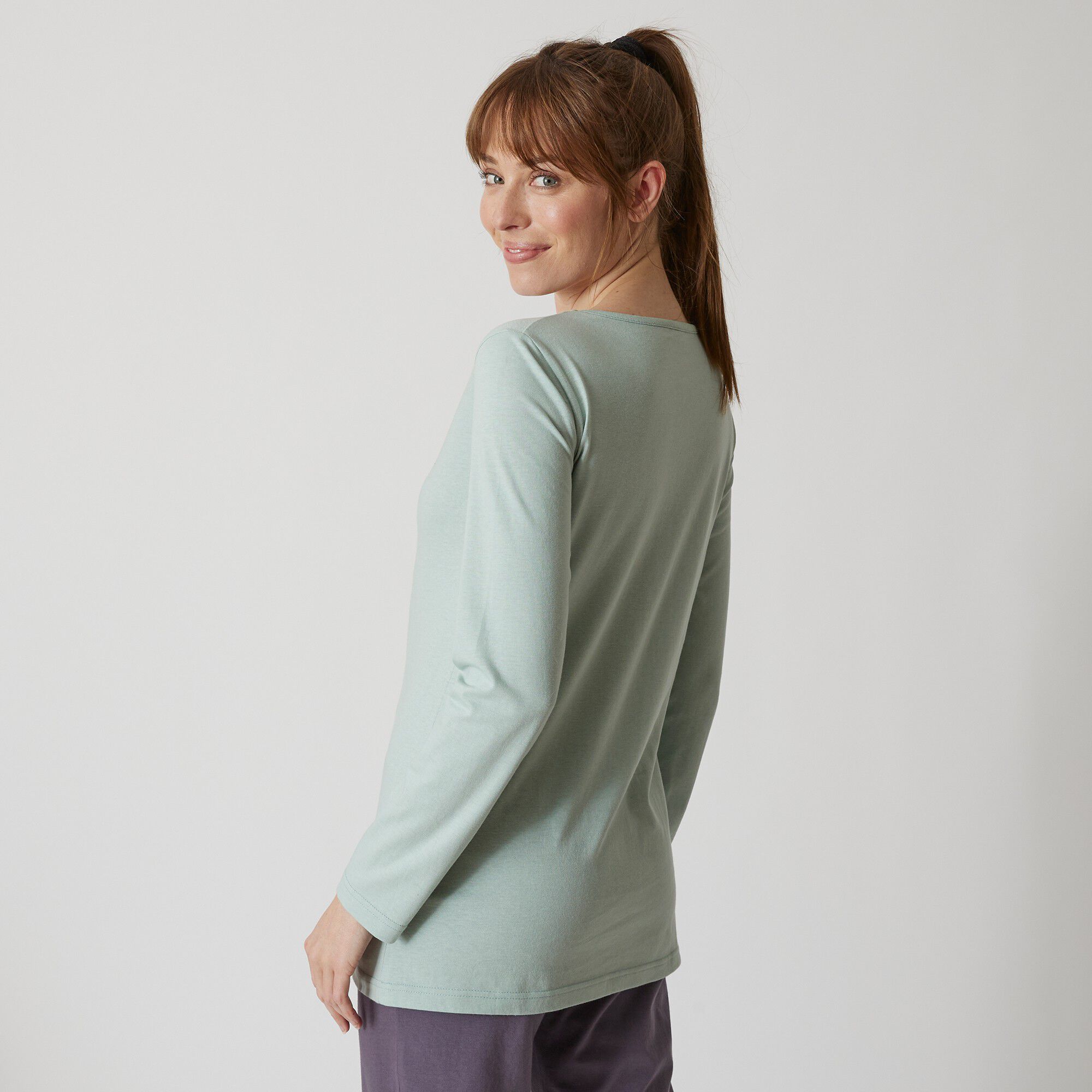 Tee-shirt manches longues coton uni imprimé placé 