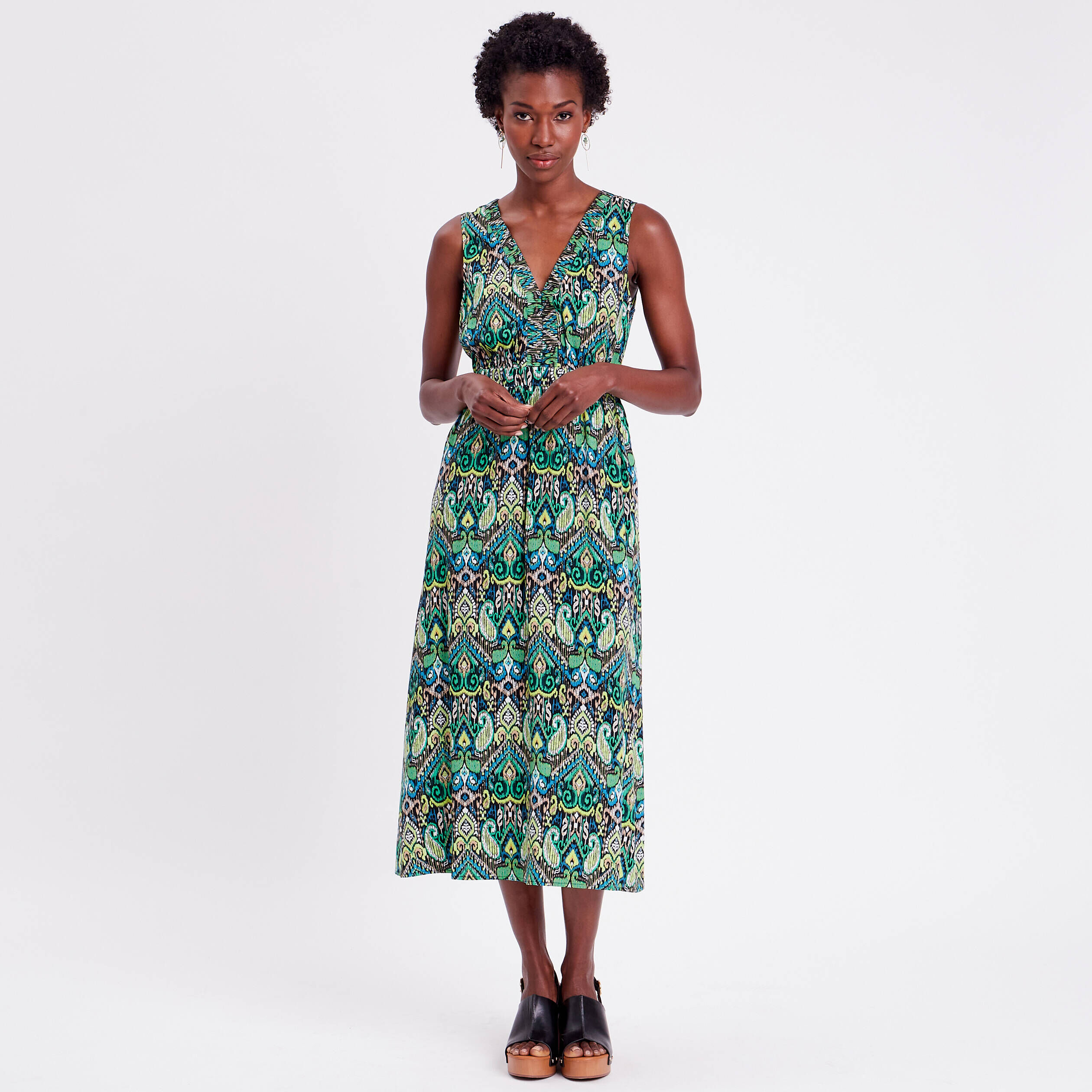 Robe longue évasée col en V noir femme | Cache Cache