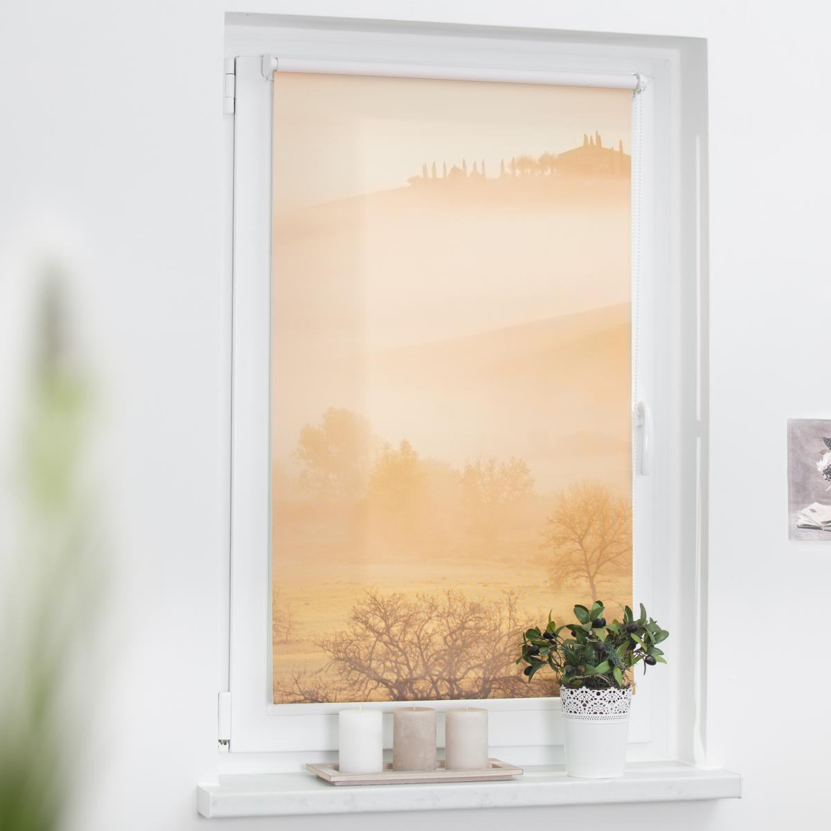 Lichtblick Rollo Klemmfix, ohne Bohren, blickdicht, Toskana - Orange Braun, 100 x 150 cm (B x L)