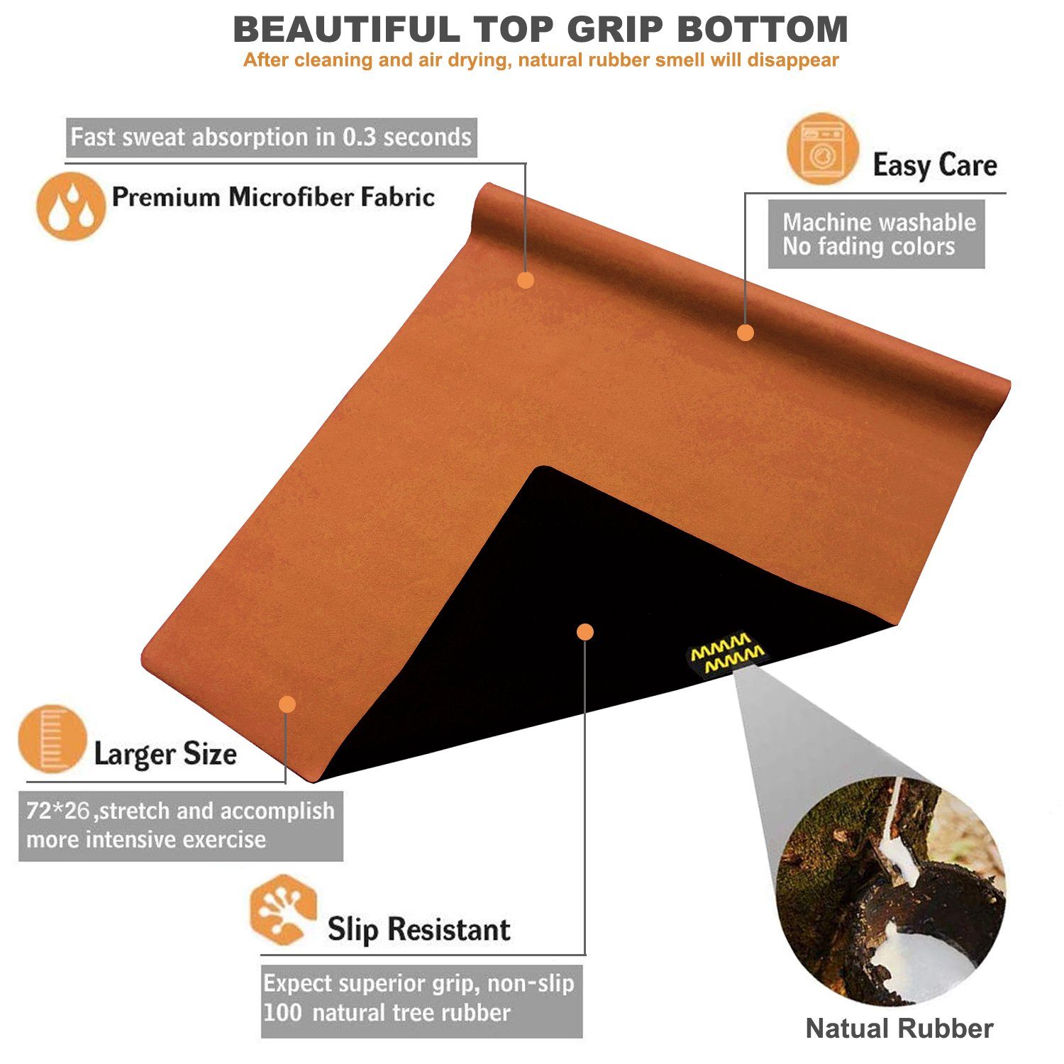 GOLDEN Yogamatte GOLDEN Yogamatte Faltbar rutschfest 1,5mm Dünne Leicht Reise Matte/Handtuch aus Naturkautschuk, Waschbar mit Tasche Tragegurt aus Kork, Hot Yoga Bikram Pilates