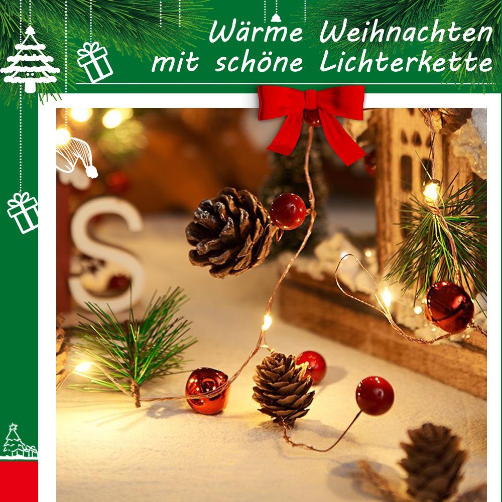 KAHOO Christbaumschmuck Lichterkette, 2M 20LEDs warmweiß, Weihnachtsdeko