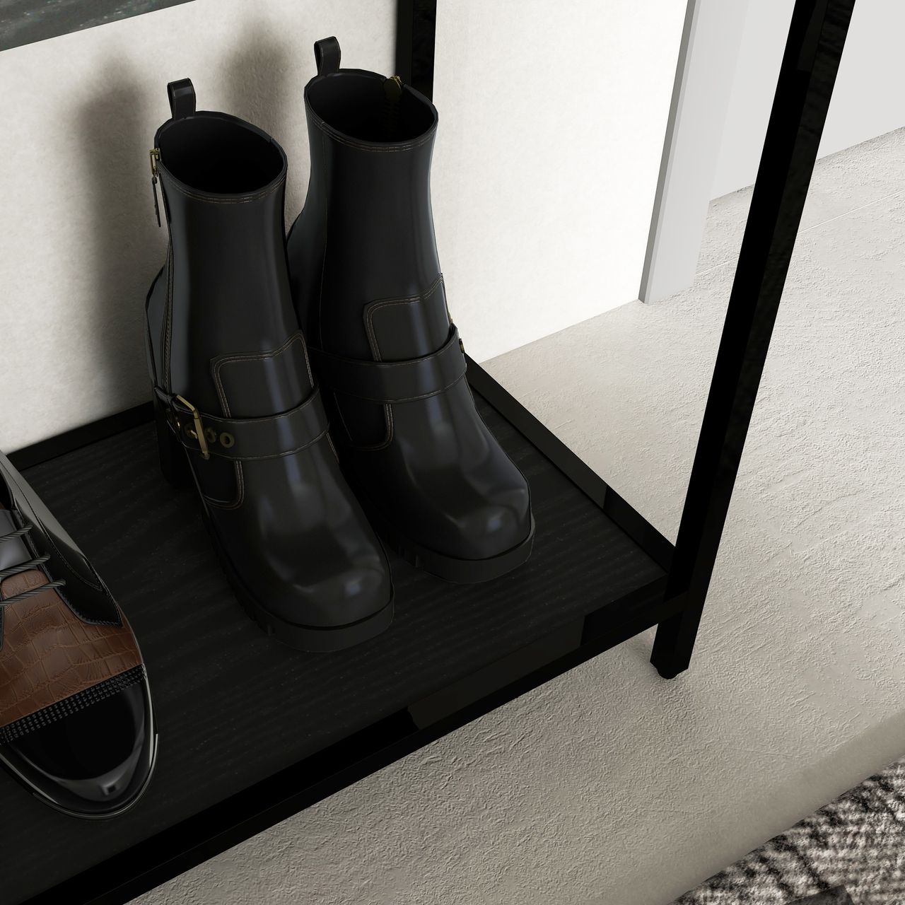 HOMCOM Konsolentisch mit 2 Regalen Flurtisch mit Glasplatte Schuhregal für Flur