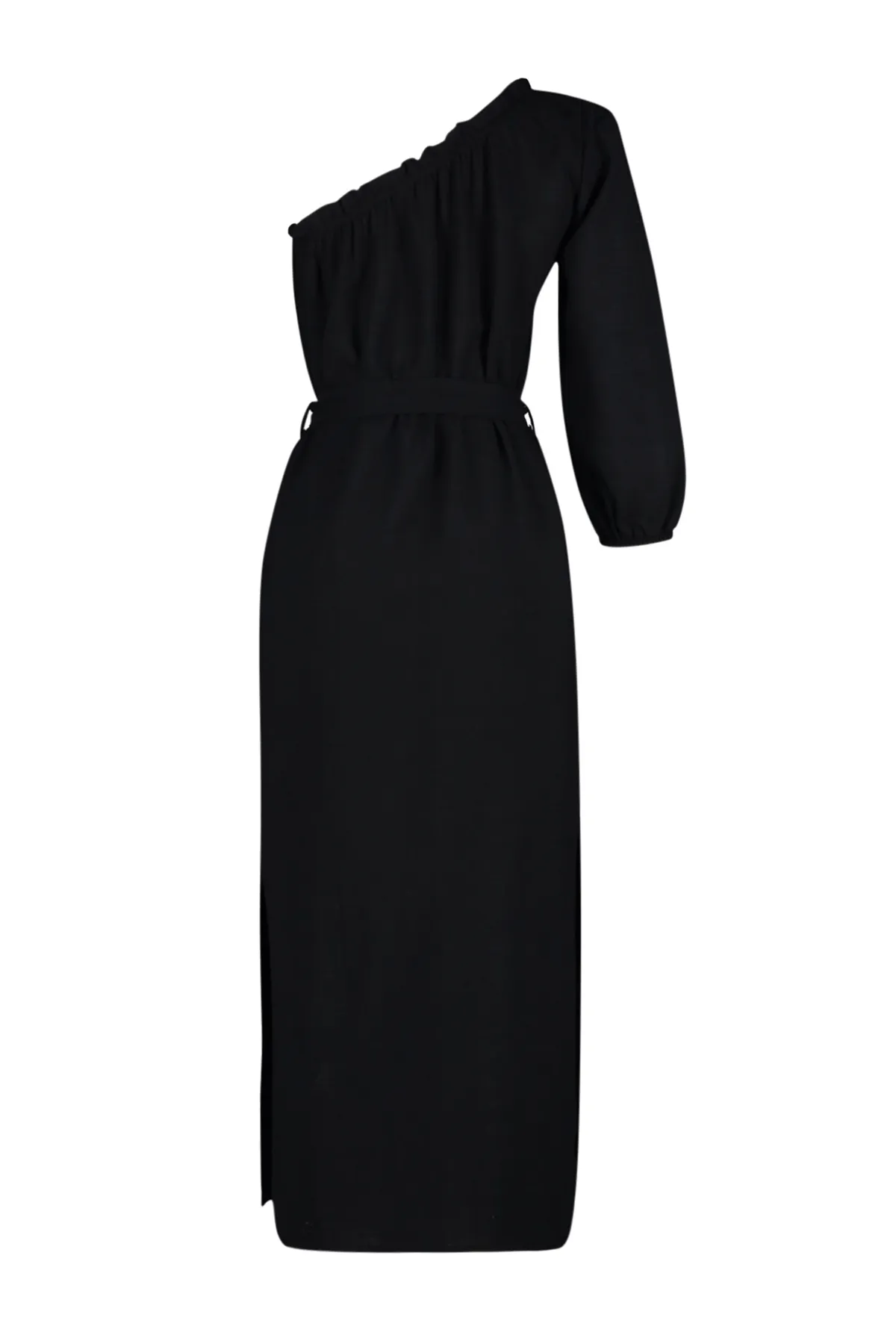 Trendyol Collection  Schwarzes Maxi-Strandkleid aus einer gewebten Leinenmischung mit Gürtel und Gürtel TBESS24EL00066