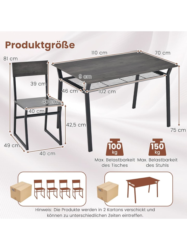 COSTWAY Esstisch Set 5-teilig in Grau günstig kaufen onesize
