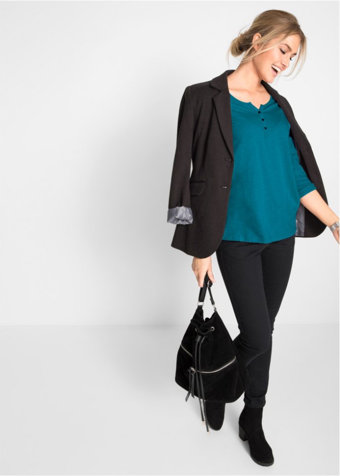Leichtes Baumwoll Langarm-Shirt mit Knopfleiste