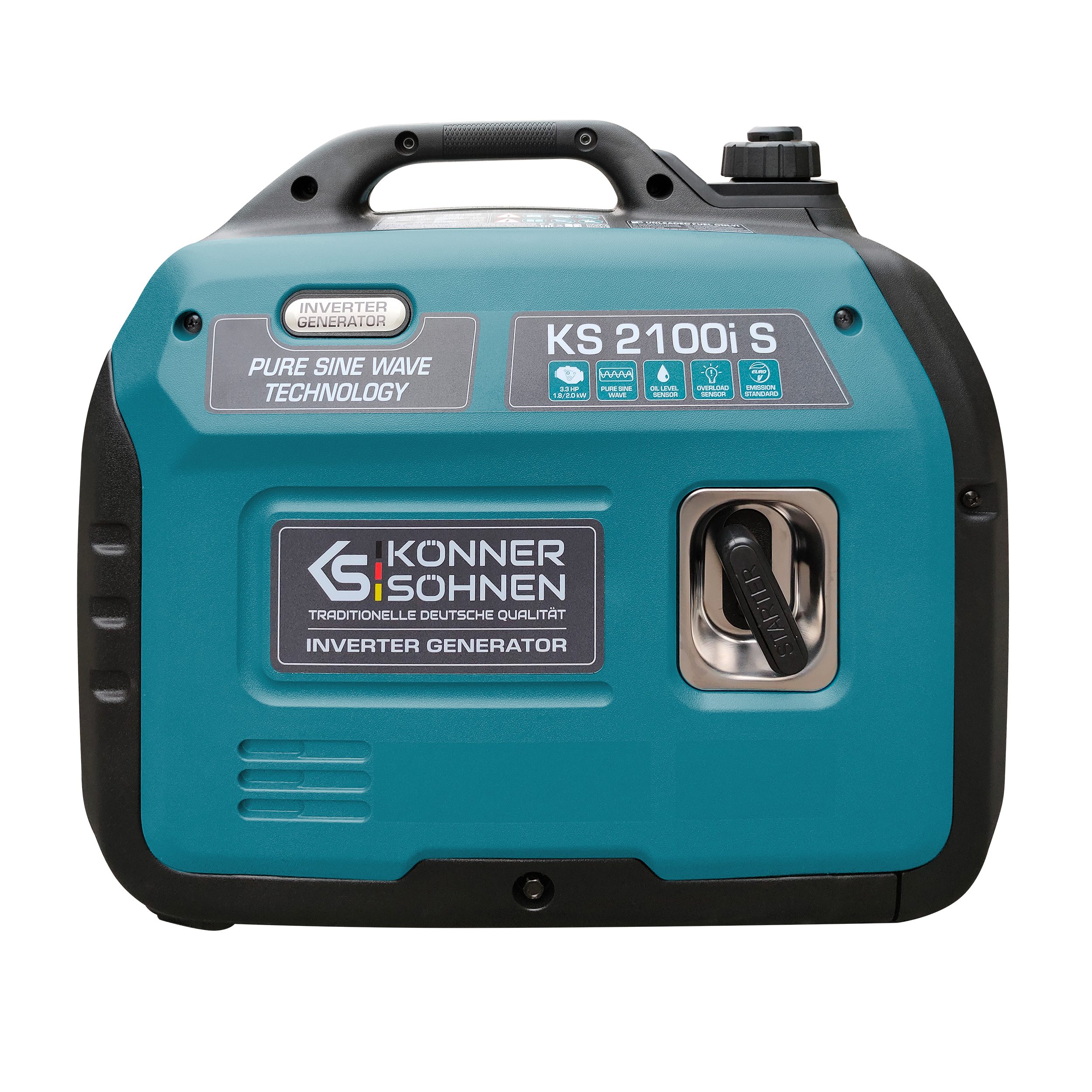 Könner & Söhnen Stromerzeuger KS 2100i S, 2,00 in kW, (Schallgedämmtes Gehäuse (62 dB Lpa 7 m), 1-tlg., Schuko-Steckdose 230 V, 2 USB-Anschlüsse), Kurzschluss- und Überlastschutz, Abgasnorm EURO V