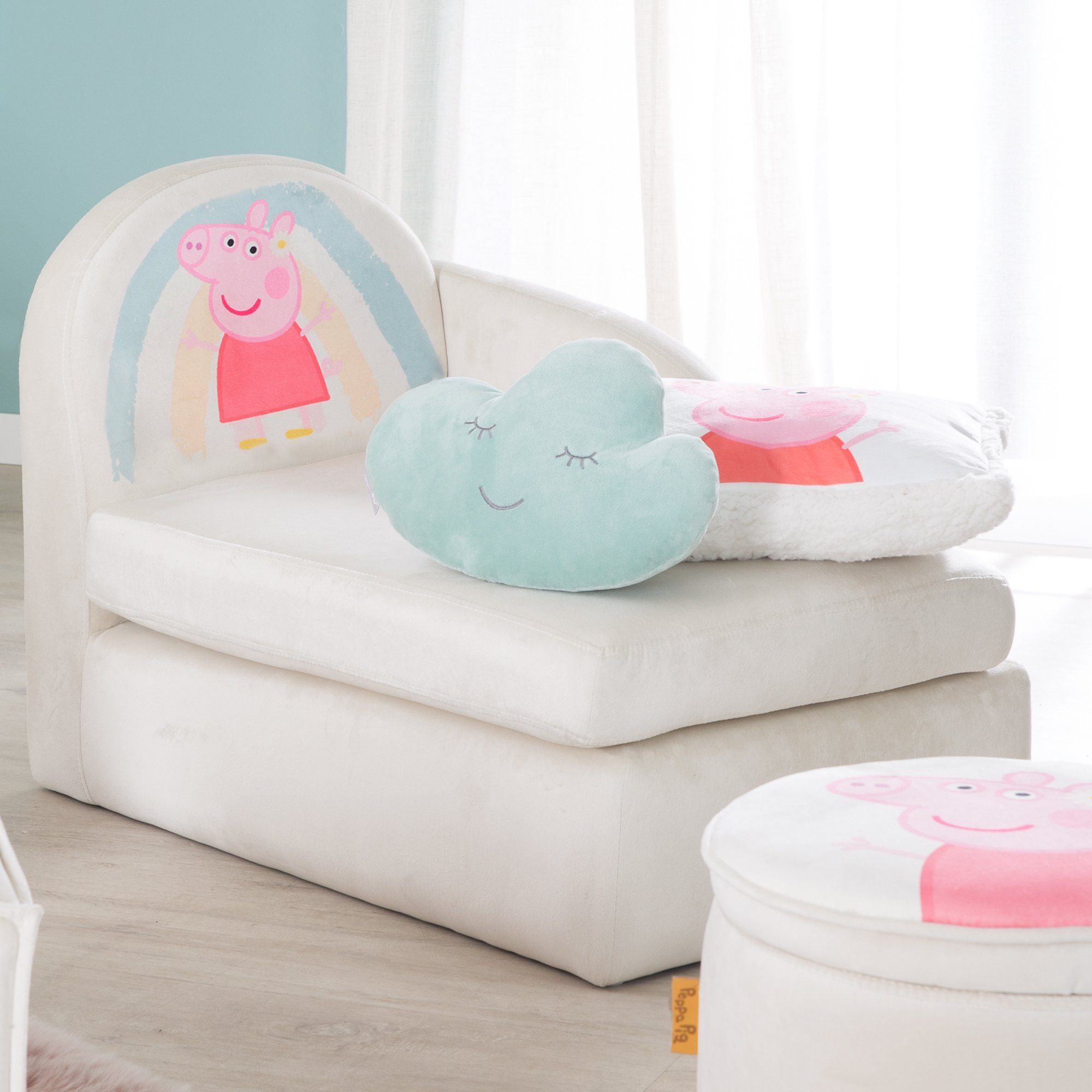 roba® Kindersofa Kinderlounge Peppa Pig, Kinderloungesofa mit Armlehne, und Samtbezug in beige