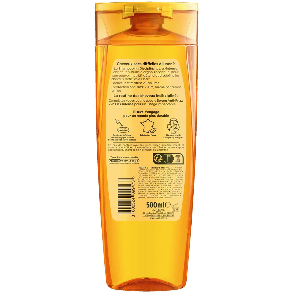 L'Oréal Paris Elseve Liss-Intense Shampooing Lissant 500ml Shampoing cheveux secs