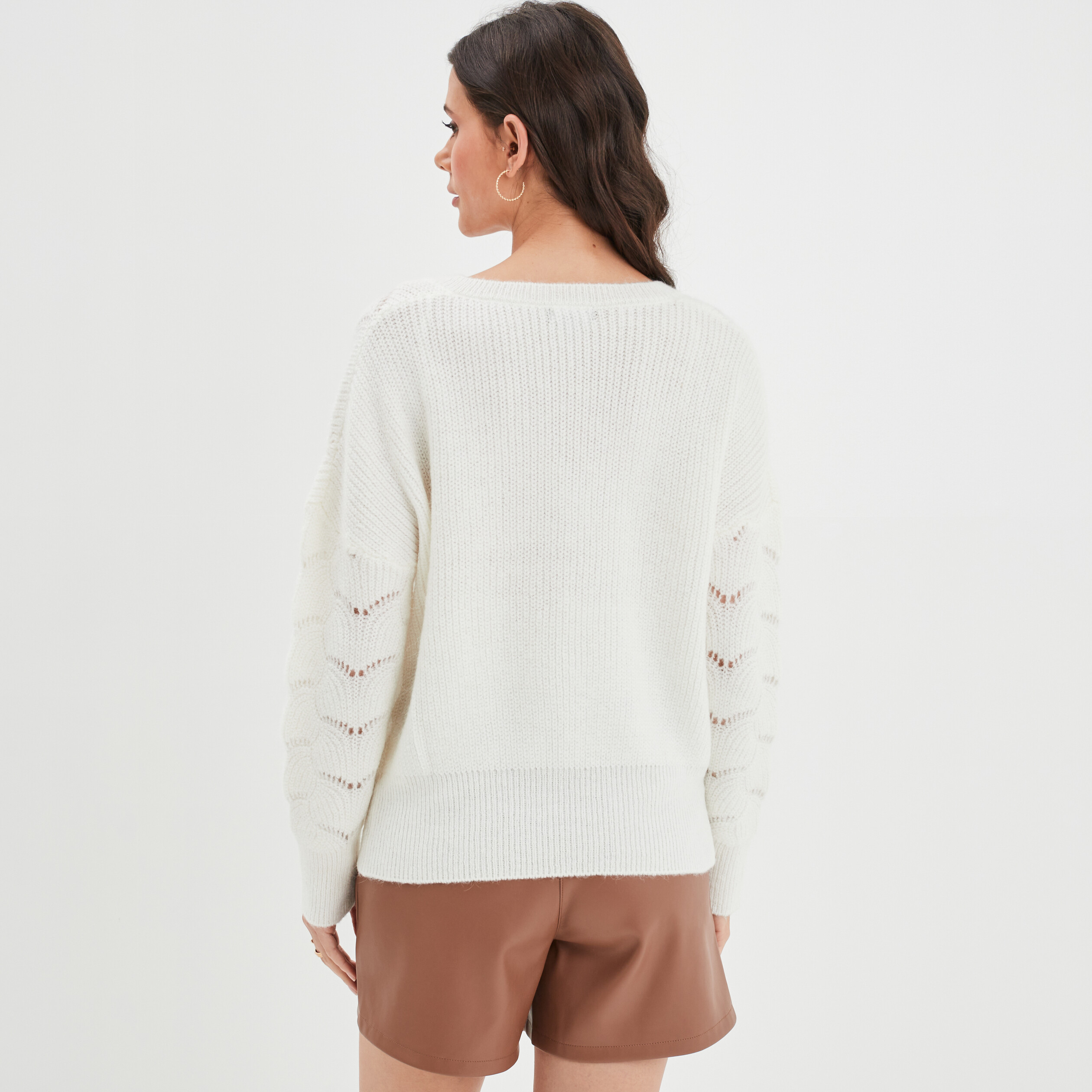 Pull ajouré devant col en V sable femme | La Halle