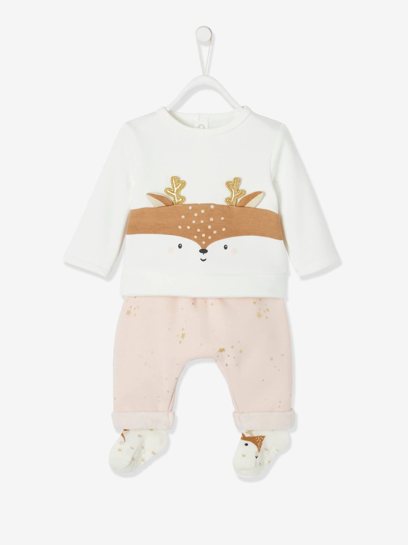 Ensemble de Noël bébé T-shirt + pantalon + chaussettes moka
