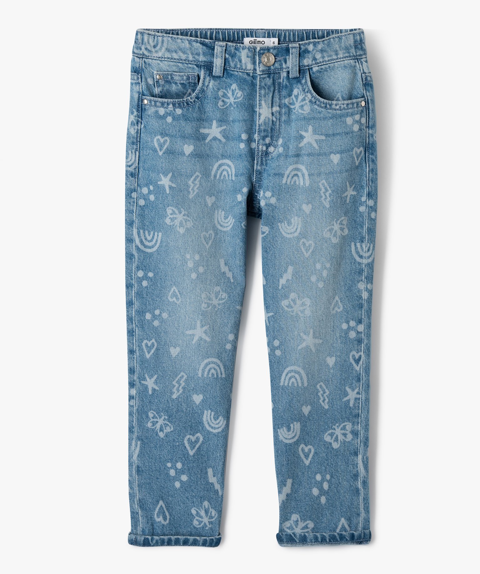 Jean à motifs coeurs coupe ample fille stone | GEMO