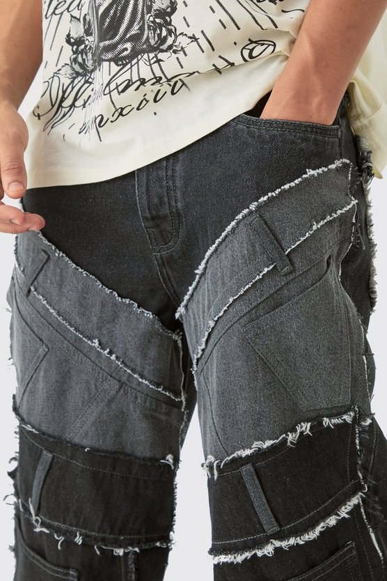 Lockere Patchwork Jeans in Schwarz