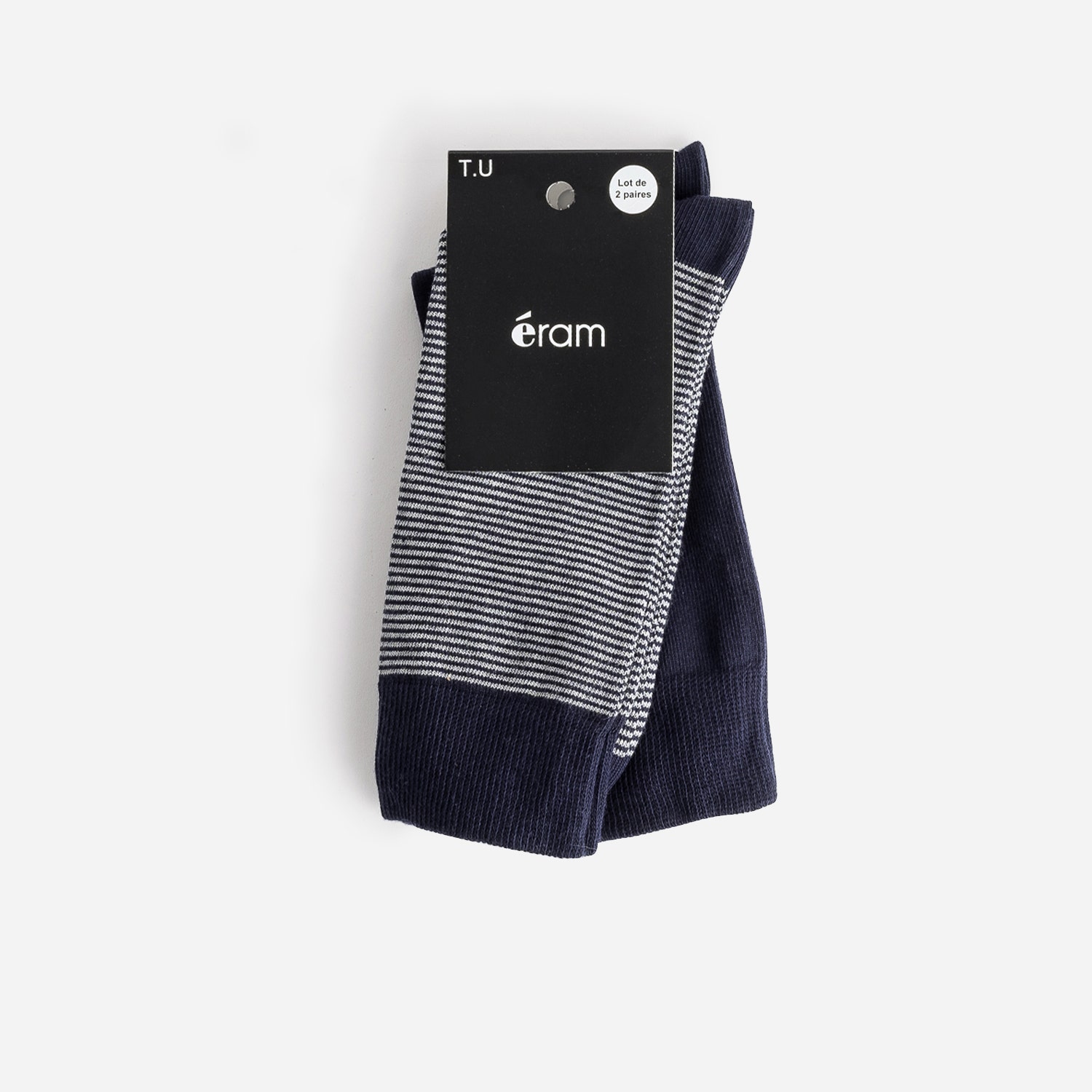 Chaussettes bleu marine et motif rayures