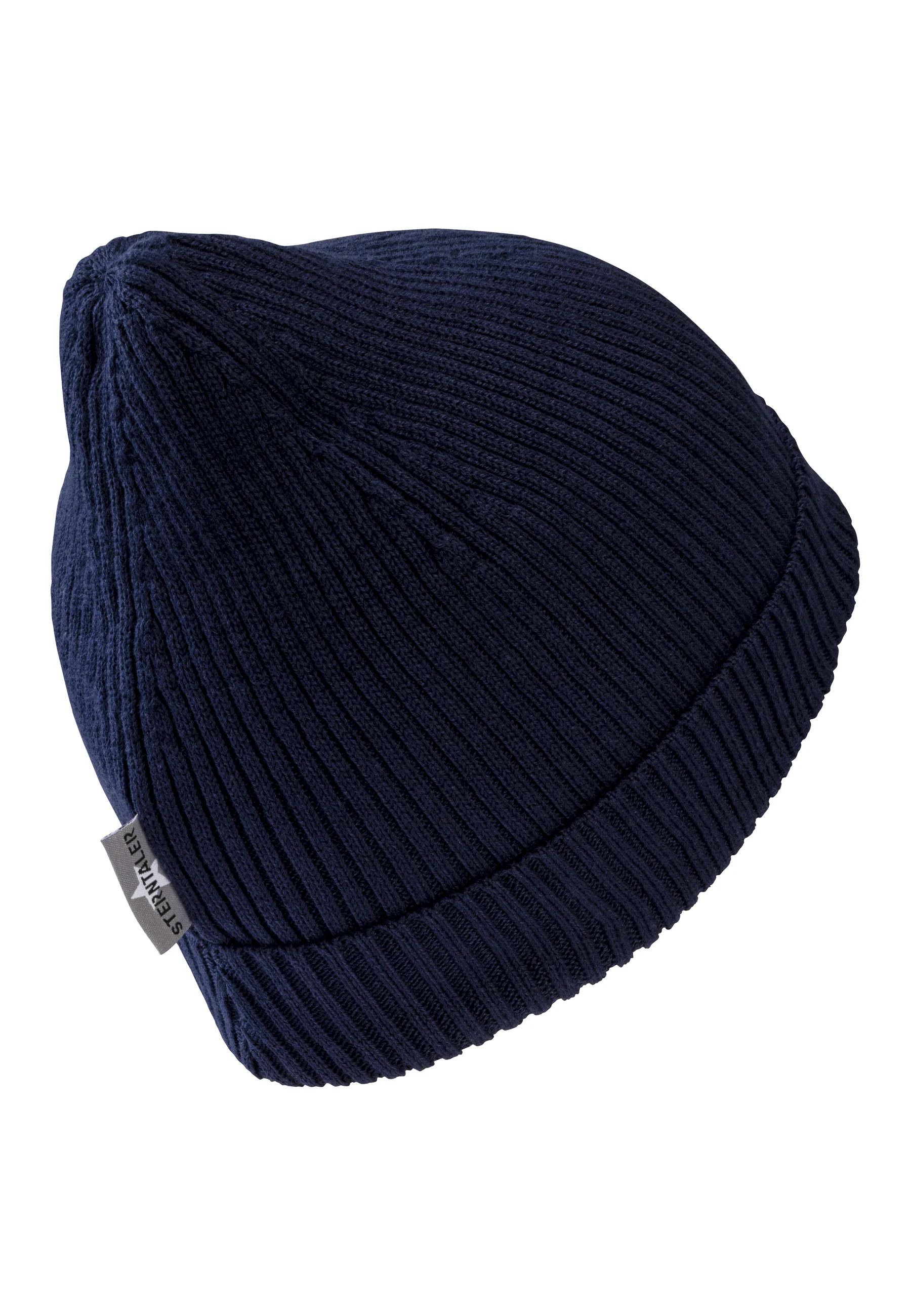 Strickmütze GOTS Uni im Rippenmuster mit Umschlag