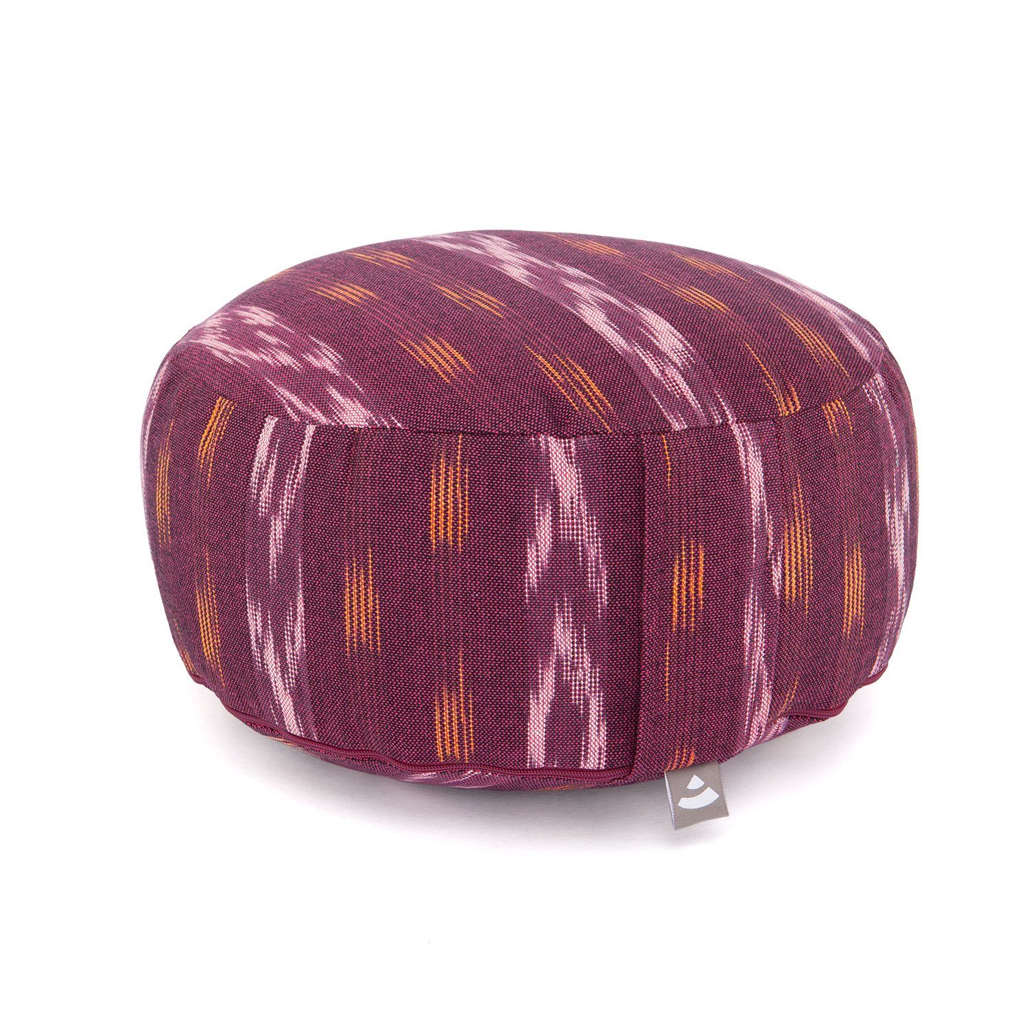 bodhi Meditationskissen Meditationskissen RONDO, ETHNO Collection, Ikat-Webstoff, weinrot gemustert