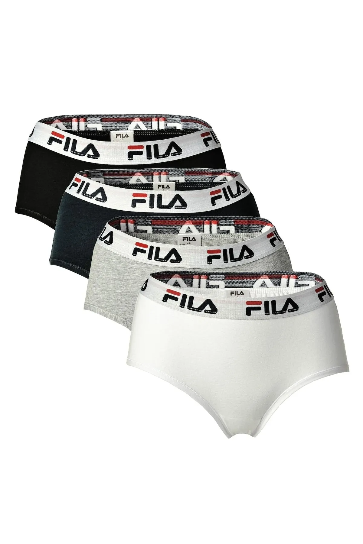 FILA  Damen Hipster - 4er Pack Slip, Logo-Bund, Cotton Stretch, einfarbig