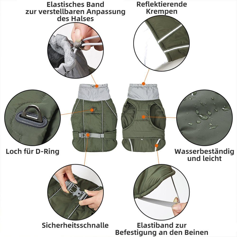 LAPA HOME Hundemantel Hund Wintermantel Wasserdicht Haustiermantel Hundejacke mit Stehkragen, Warm, Winddicht, Reflektierend Fleecejacke für Hunde Katzen