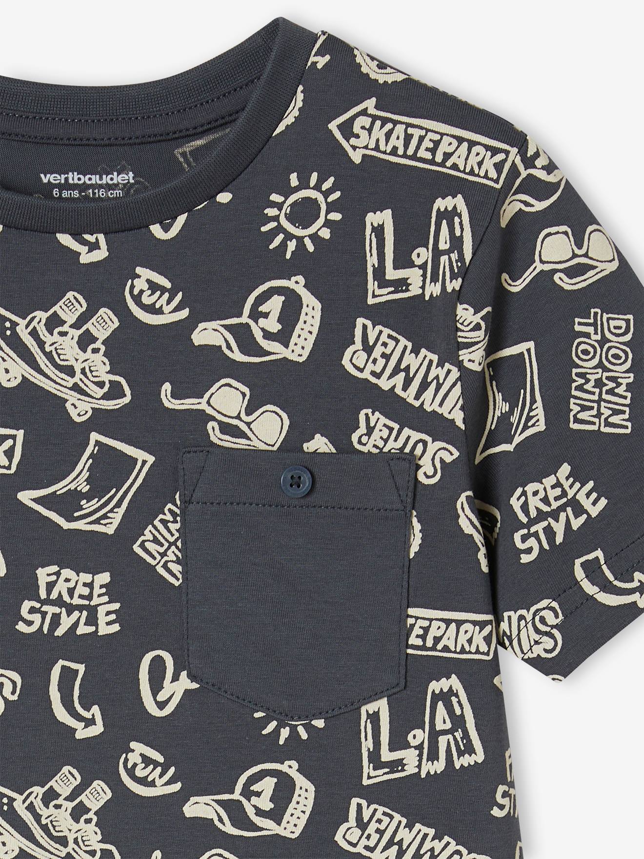 Vertbaudet Jungen T-Shirt, Print und Brusttasche Oeko-Tex - ziegel