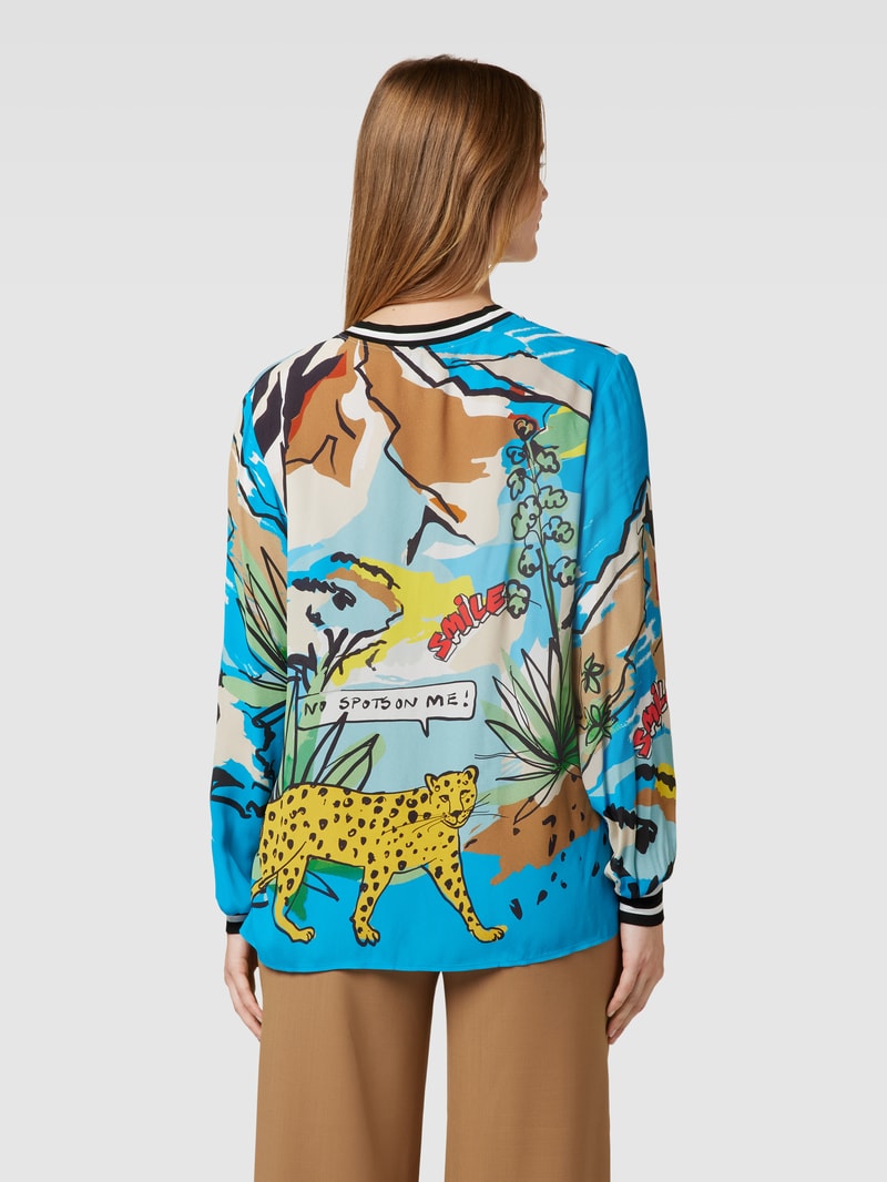 Bluse mit Allover-Motiv-Print in petrol