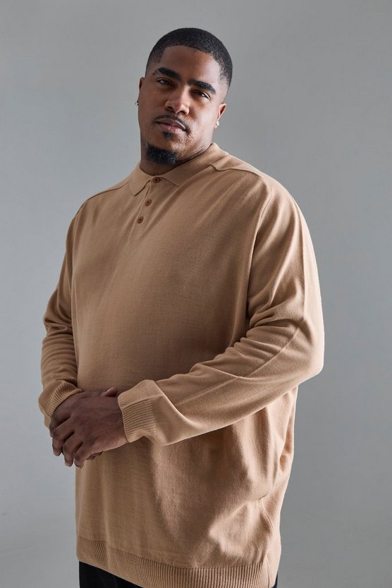 Plus Oversize Poloshirt in Taupe